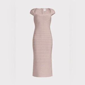 Herve Leger BNWOT womens cap sleeve blush pink midi dress NEW sz Xsmall